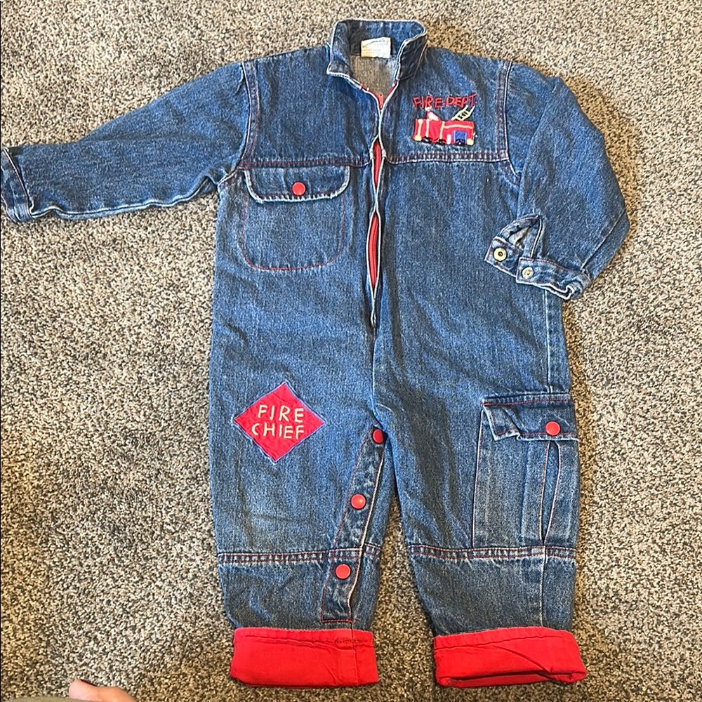Vintage Kids Denim Fire Chief Jumpsuit